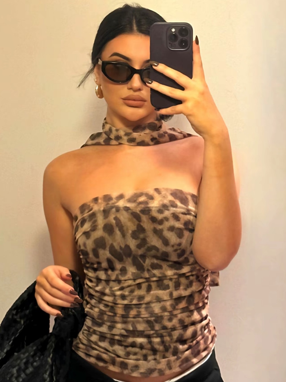 Leopard Print Tube Top w/Scarf